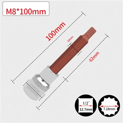 SOCKET BIT SPLINE 1/2" M8 L100MM
